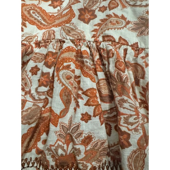 Anthropologie Paisley Puff Sleeve Peplum Top Orange Boho Embroidered Hem Medium - Picture 5 of 6